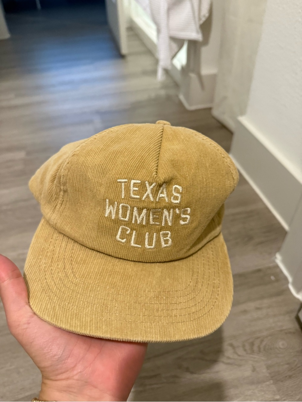 Corduroy Baseball Cap with 'Texas Women's Club' Embroidery - Tan